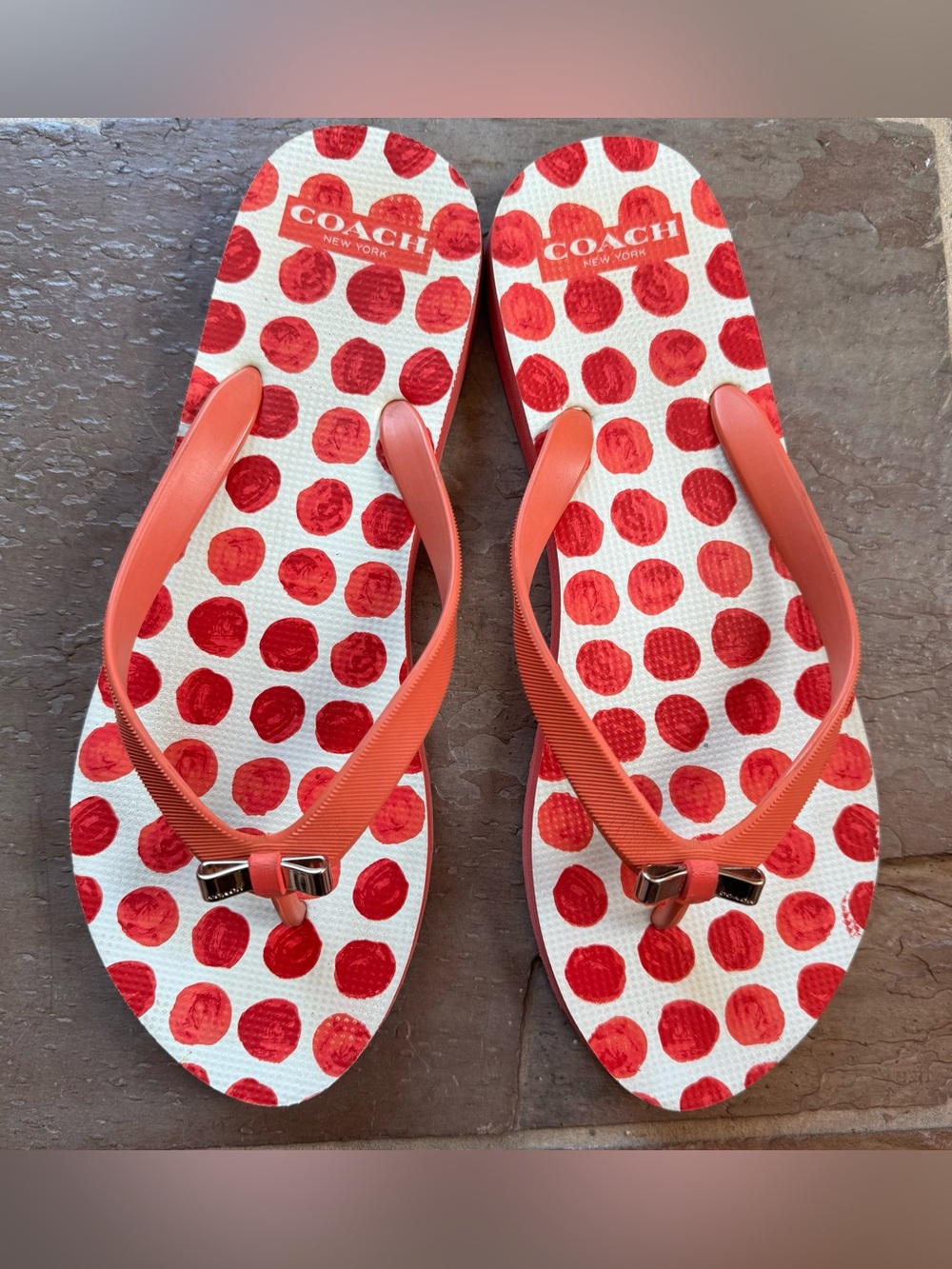 Coach Coral Polka Dot Flip Flop Sandals